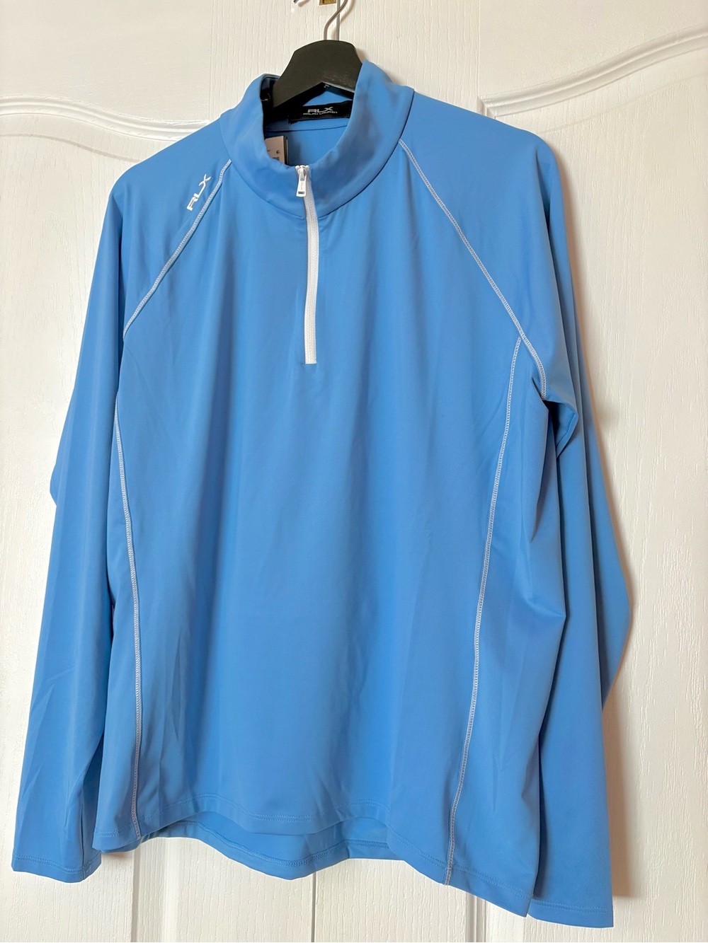 RLX Ralph Lauren Blue Zip-Front Sport Top with White Trim